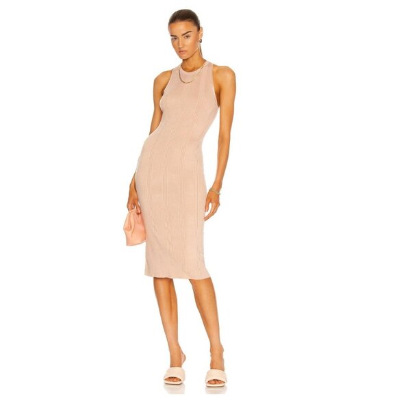 L'Agence Shelby Ribbed-knit Dress Midi Sleeveless Bodycon Petal Pink Medium - Picture 1 of 13